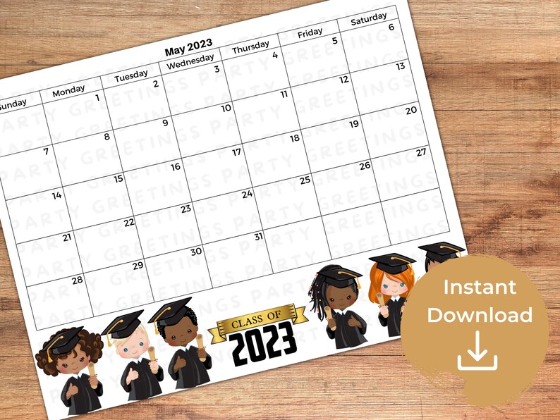 Calendar Printable May 2023 Graduation Calendar Planner Etsy