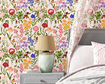 Wildflower Nursery Wallpaper, Floral Peel and Stick and Traditional Wallpaper for Baby Girl Nursery, Garden Flowers Decor for Home Interiors