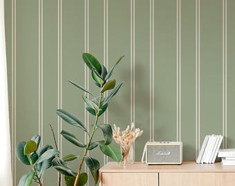 Sage Green Striped Wallpaper, Modern Scandinavian Wallpaper for Neutral Home Decor, Green and Beige Wallpaper Peel & Stick and Traditional