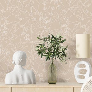 Floral beige wallpaper peel and stick Boho neutral, Minimalist floral  wallpaper for Bedroom or Living Room, Simple modern wallpaper