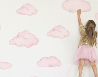 Sticker mural chambre de bébé fille, sticker chambre d'enfant nuage rose, décoration murale chambre de fille, sticker mural chambre de bébé fille, sticker nuage