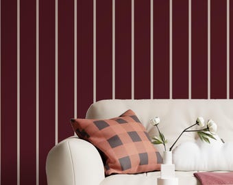 Modern Stripe Wallpaper Burgundy, Dark Red Wallpaper Removable, Deep Merlot Striped Wallpaper, Moody Peel & Stick and Traditional Wallpaper