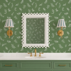 Sage green leaf wallpaper Neutral bathroom wallpaper peel and stick Perfect rustic green wallpaper, Floral sage wallpaper