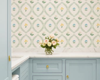 Floral victorian vintage wallpaper Peel and Stick, Shabby cottage floral wallpaper Perfect Victorian wildflower wallpaper for kitchen