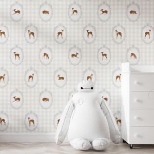 Woodland Nursery Wallpaper with Baby Deer, Victorian wallpaper for Nursery Decor, Baby Room Wallpaper Peel and Stick, Neutral Wallpaper