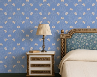 Blue and white floral wallpaper, Blue elegant wallpaper Rustic home decor Blue floral wallpaper peel and stick Neutral wallpaper