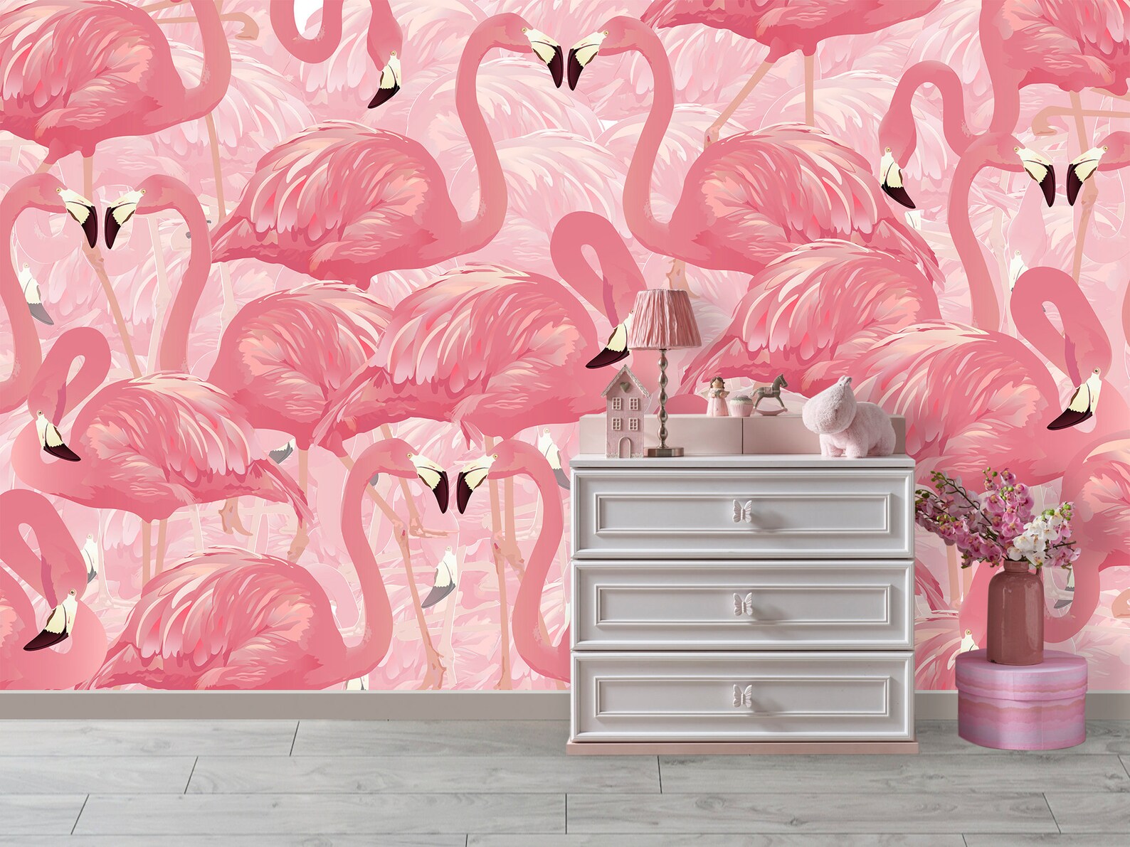 Pink Flamingo Wallpaper Peel and Stick. Pink Flamingo Print Etsy