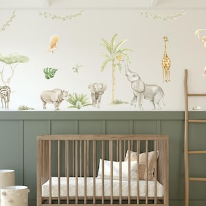 Calcomanías de pared de animales de safari, decoración infantil de animales de la selva, calcomanías de pared extraíbles, pegatinas de pared de safari despegables y pegables