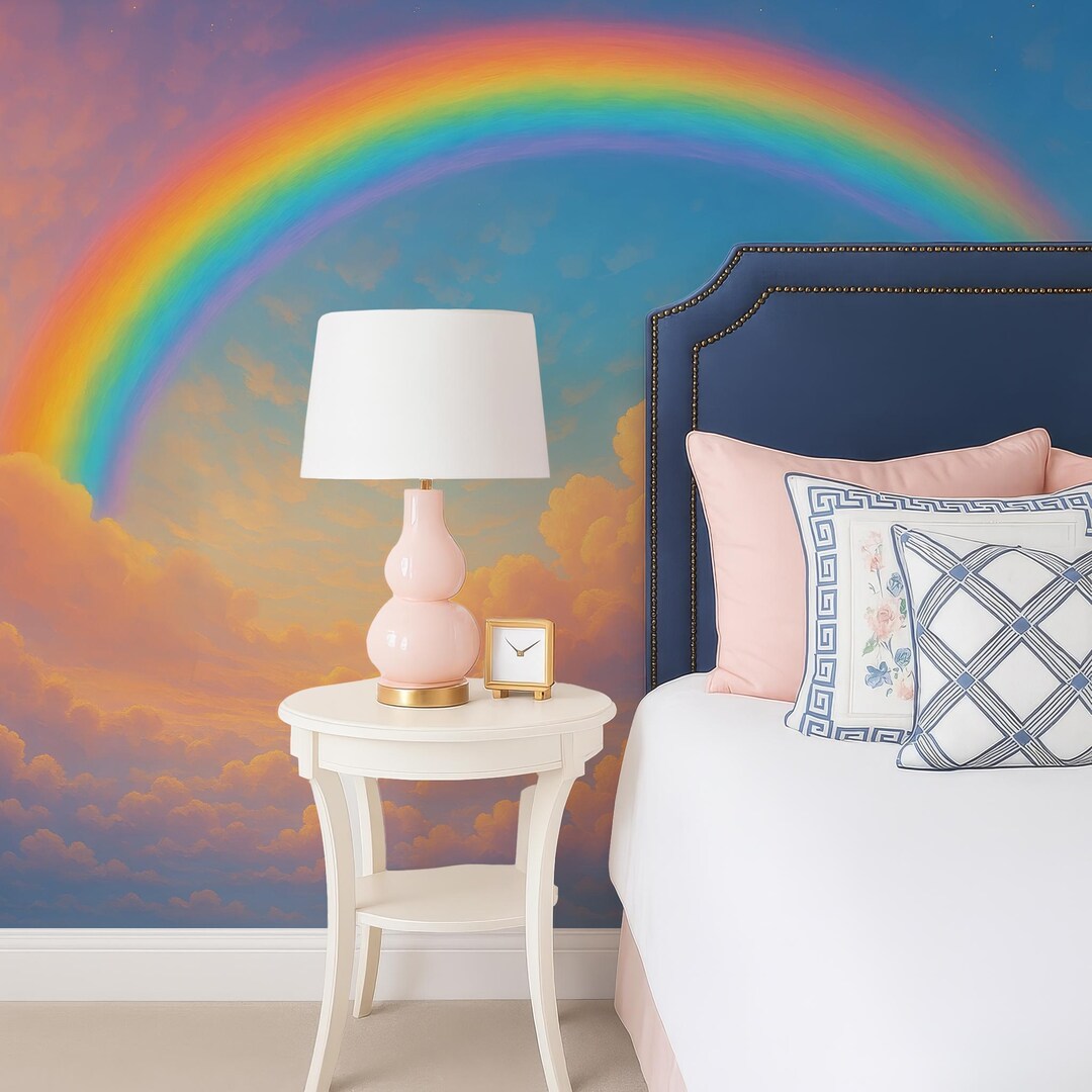 Rainbow Nursery Wallpaper Peel and Stick, Rainbow Mural for Kids Room ...