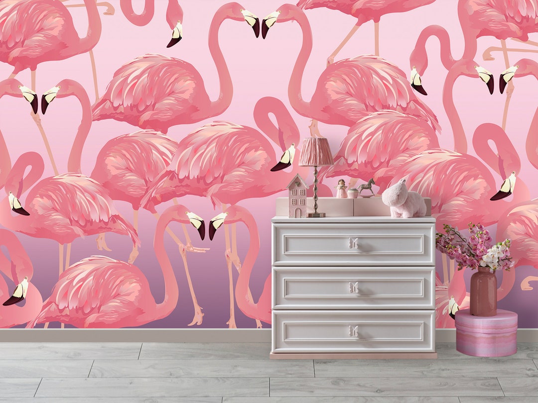 Pink Flamingo Wallpaper for Toddler Girl Nursery Removable. Etsy