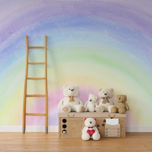 Pastel Rainbow Baby Nursery Wall mural Сute Rainbow Wallpaper for Girl Watercolor Wallpaper Peel & Stick Eco Friendly Accent wallpaper