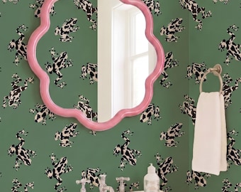 Funky Wallpaper Sage Green, Frog Wallpaper Bathroom Decor, Crazy Wallpaper Dopamine Decor, Whimsical Wallpaper Peel and Stick