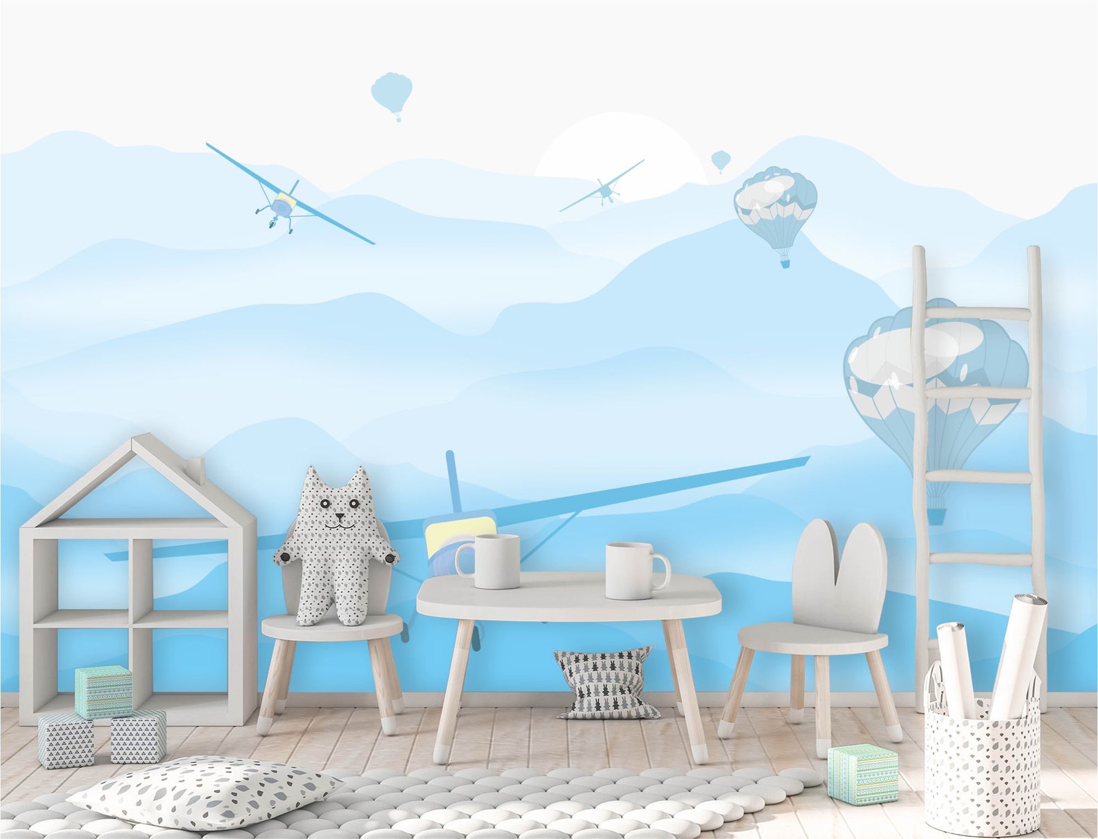 Blue Airplane Wallpaper for Baby Boy Nursery Airplane Art Etsy
