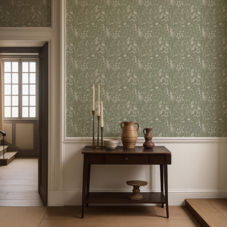 green floral peel and stick wallpaper