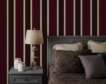 Modern Stripe Wallpaper Dark Red, Burgundy and Black Wallpaper Peel and Stick and Traditional, Elegant Wallpaper for Bedroom or Living Room