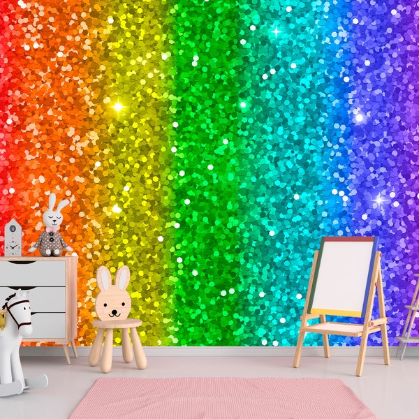 Rainbow Wallpaper Peel and Stick Girl Playroom, Colorful Wallpaper Mural Removable, Ombre Nursery Decor, Multicolor Wallpaper Woven Bedroom