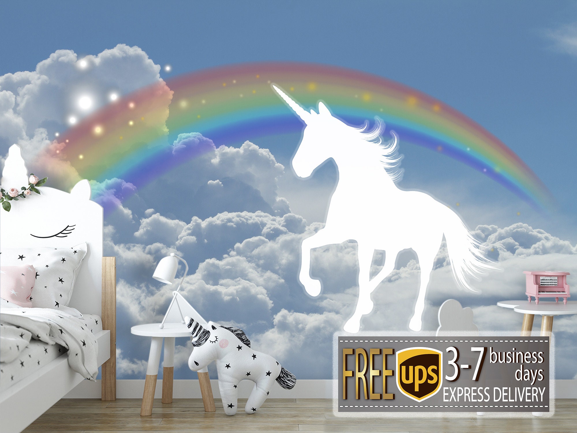 Rainbow Wallpaper with Unicorn Clouds Wallpapers of toe sky | Etsy