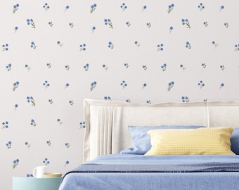 Wildflower wallpaper light blue, Minimalist botanical Peel and Stick wallpaper for Girls bedroom or nursery, Victorian vintage floral decor