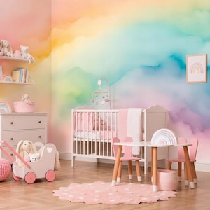 Colorful Wallpaper Peel and Stick Baby Nursery Rainbow Wall paper for Kids Bedroom Removable Color Splash Wallpaper Multicolor Mural Woven image 1