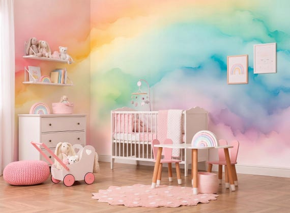 Colorful Wallpaper Peel and Stick Baby Nursery Rainbow Wall paper for Kids Bedroom Removable Color Splash Wallpaper Multicolor Mural Woven