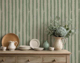 Striped Wallpaper Sage Green for Rustic Home Decor, Light Green Wallpaper Peel and Stick and Traditional, Modern Neutral Wallpaper