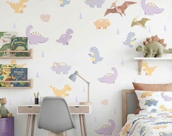 Wall decals for Dinosaur nursery decor cute, dinosaur nursery wall stickers, beige  nursery dino decal for baby boy and girl decor
