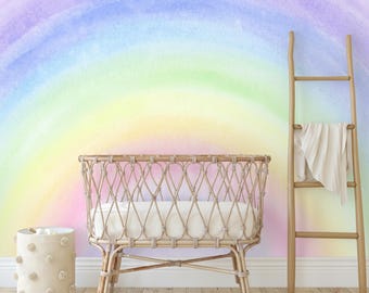 Pastel Rainbow Baby Nursery Wall mural Сute Rainbow Wallpaper for Girl Watercolor Wallpaper Peel & Stick Eco Friendly Accent wallpaper