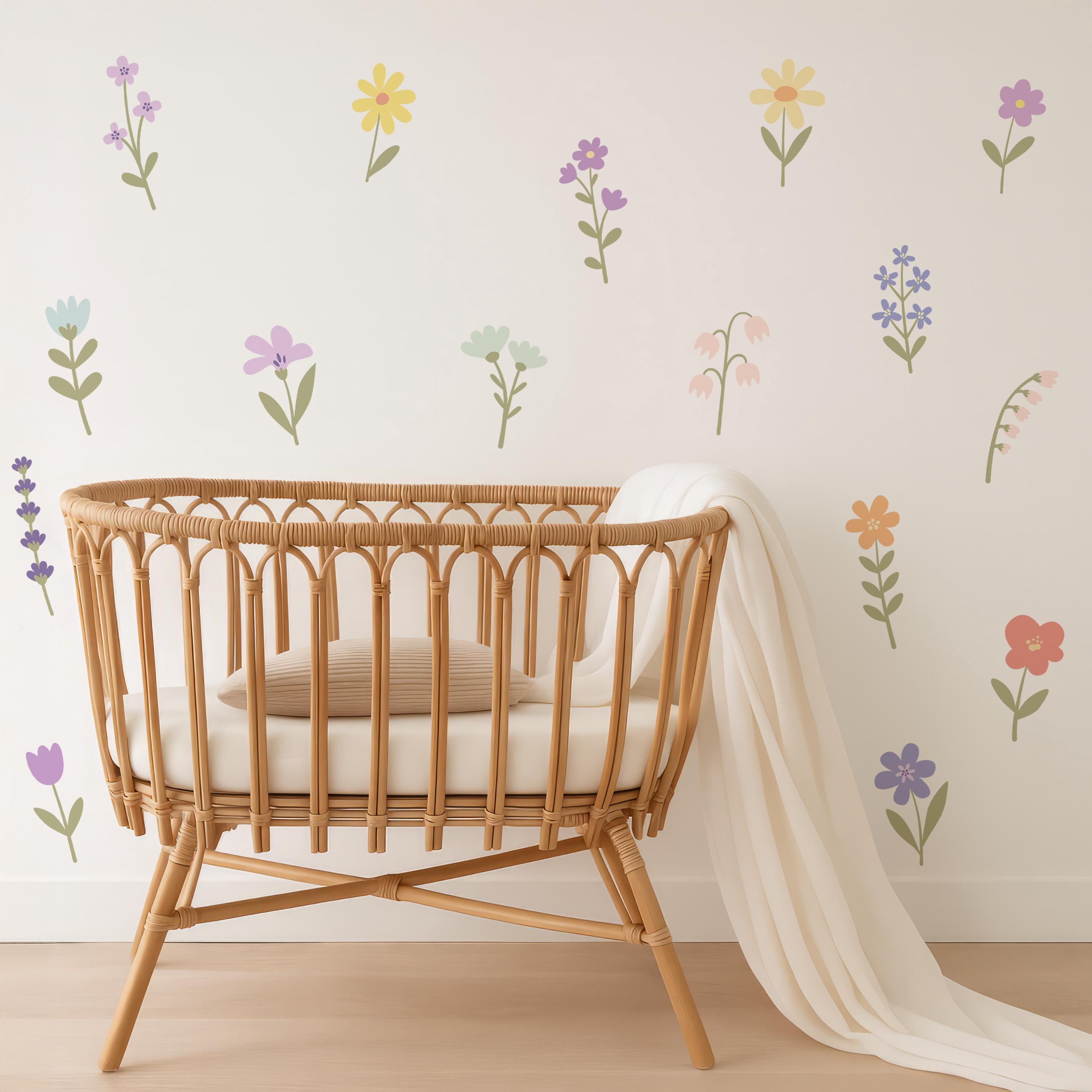 Floral Wall Decals Peel and Stick for Nursery Wall Decor Wildflower ...