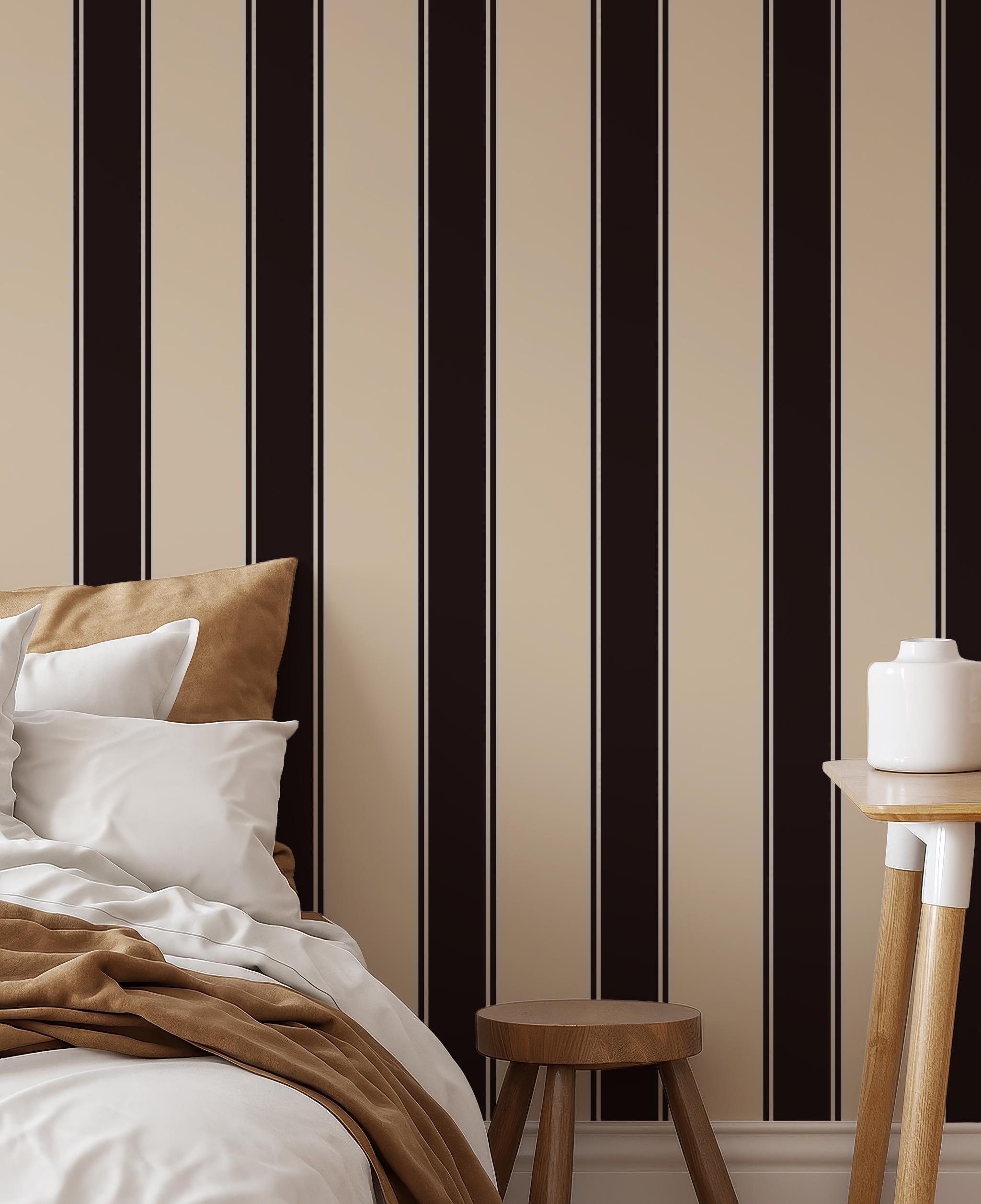 Modern Wallpaper Black and Beige, Elegant Striped Wallpaper for Modern