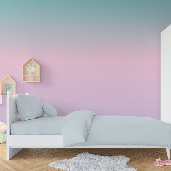 Regenbogen Ombre Minimalist Wallpaper Mädchen Kinderzimmer, Splash Wandbild abnehmbar, Aquarell Tapete selbstklebend, Peel & Stick, Vlies