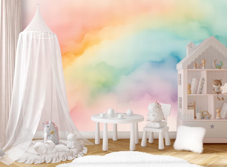 Colorful Wallpaper Peel and Stick Baby Nursery Rainbow Wall paper for Kids Bedroom Removable Color Splash Wallpaper Multicolor Mural Woven image 6