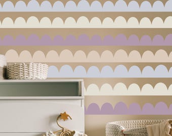 Scallop Wall Border Decals SET, Modern Wave Border SET Wall Stickers for Nursery, Kids Room or Playroom Minimalist Scallop Wallpaper Accent
