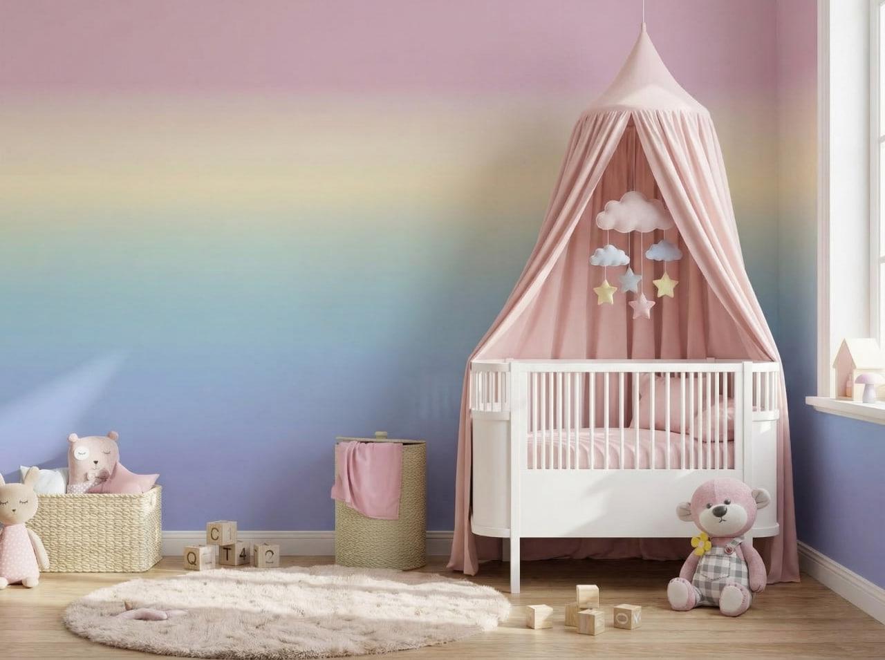 Rainbow Ombre Wallpaper Nursery, Colorful Nursery Wall Mural Removable ...