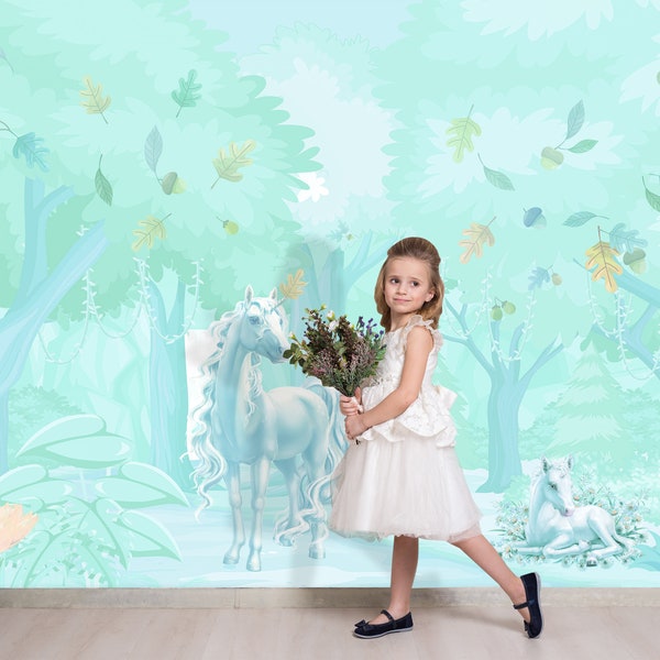 Unicorn Wallpaper Peel and Stick Toddler Girl Green Woodlands Nursery Wallpaper  Removable Forest Wallpaper Mural Adhesive Tree Accent Wall