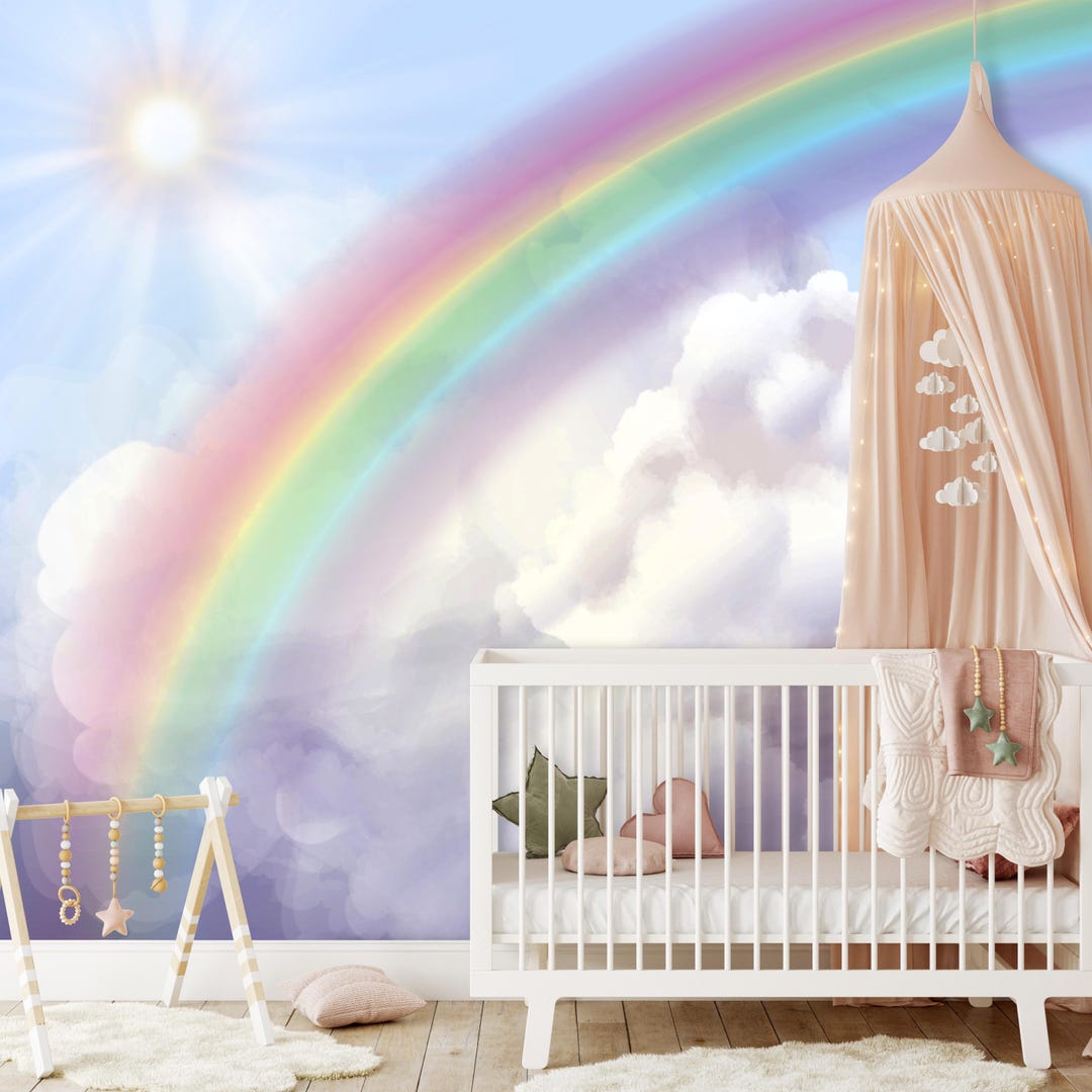 Rainbow Nursery Peel and Stick Wallpaper Mural, Baby Room Wallpaper ...