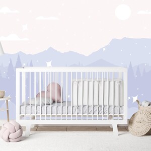 Soft Pastel Lavender Wallpaper Mural for Baby Nursery Removable Mountain Wall Mural Peel & Stick Accent Wallpaper Eco Friendly Adhesive