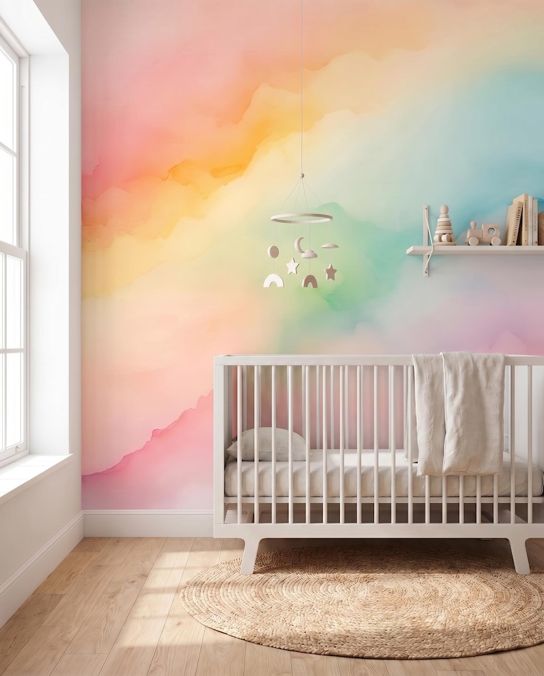 Colorful Wallpaper Peel and Stick Baby Nursery Rainbow Wall paper for Kids Bedroom Removable Color Splash Wallpaper Multicolor Mural Woven image 4