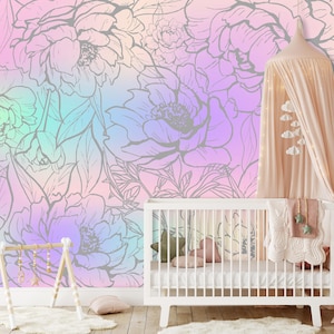 Papel tapiz floral para habitación de niñas, papel tapiz despegable y adhesivo con diseño floral de peonías, mural de pared de peonías para decoración de habitación de niñas, papel tapiz extraíble colorido