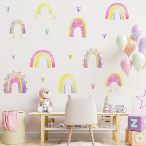Rainbow Wall Decals, Rainbow Nursery Decor, Reusable Wall Stickers for Baby Girl Room Decor, Pastel Rainbow Nursery decal