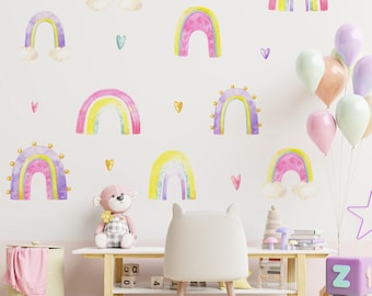 Rainbow Wall Decals, Rainbow Nursery Decor, Reusable Wall Stickers for Baby Girl Room Decor, Pastel Rainbow Nursery decal
