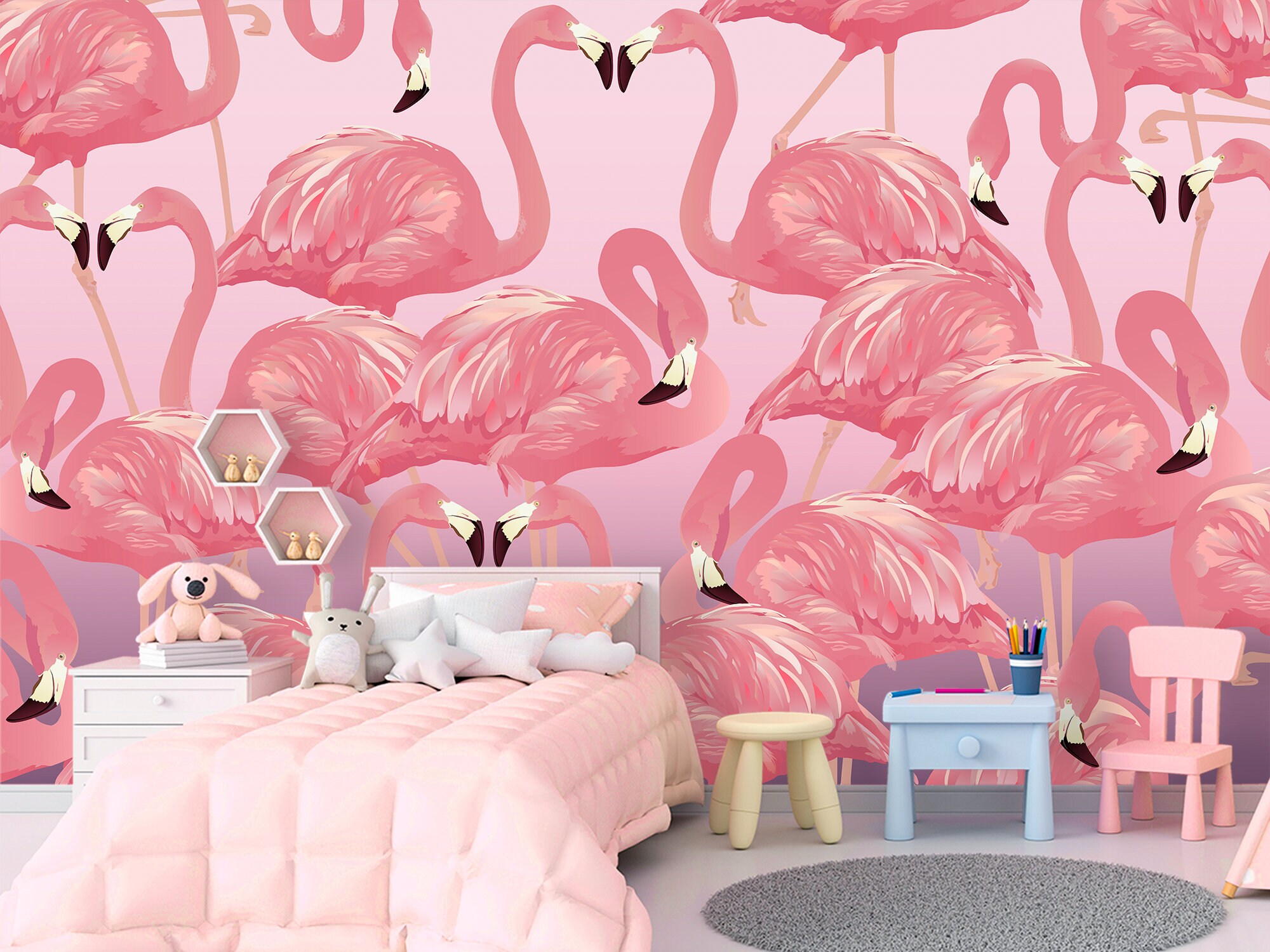 Pink Flamingo Wallpaper Peel and Stick. Pink Flamingo Print | Etsy