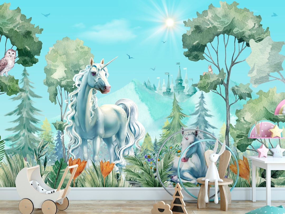 Soft Pastel Forest Wallpaper for Toddler Girl Nursery Removable