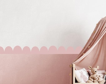 Pink Scallop Wall Decal SET, Minimalist Border Wall Sticker for Girls Nursery or Kids Room, Wave Border DIY