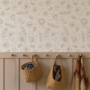 Boho beige wallpaper floral, Beige and cream wallpaper Perfect for bedroom room decor, Botanical wallpaper Peel and Stick and Traditional