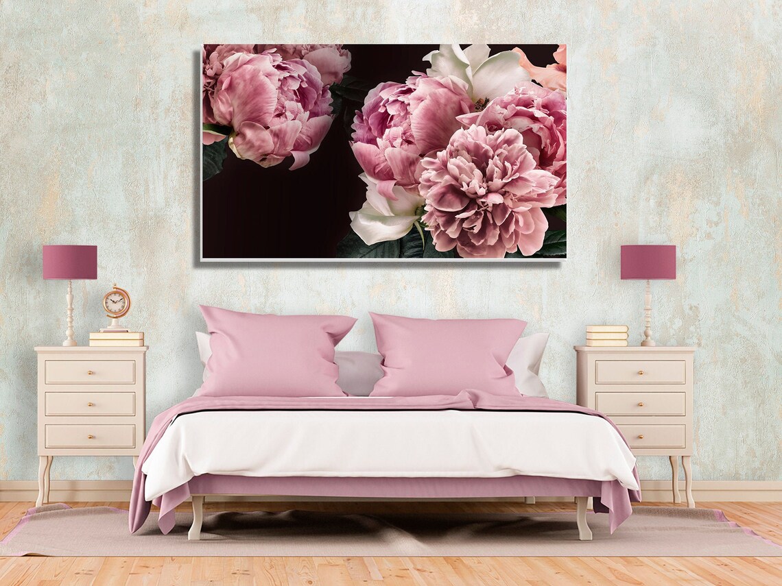 Pink Roses Wall Mural / Flower Photography Canvas / Moody Etsy
