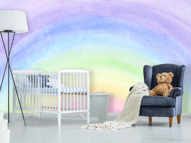 Pastel Rainbow Baby Nursery Wall Mural Сute Rainbow Wallpaper - Etsy