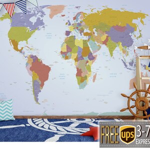 Cartoon World Map Peppa Pig Nursery Wallpaper World Map Etsy