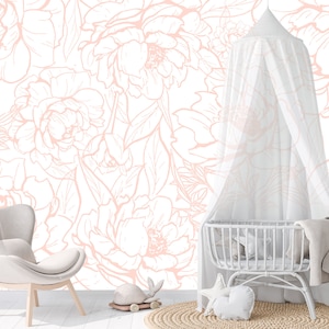 Peonies Wallpaper for Baby Girl Nursery Removable Pink Peony Wall Mural Adhesive Bedroom Peony Wallpaper Peel & Stick Non-Woven