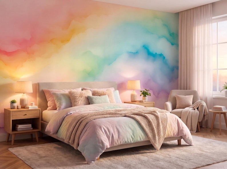 Colorful Wallpaper Peel and Stick Baby Nursery Rainbow Wall paper for Kids Bedroom Removable Color Splash Wallpaper Multicolor Mural Woven image 5