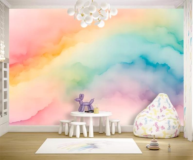 Colorful Wallpaper Peel and Stick Baby Nursery Rainbow Wall paper for Kids Bedroom Removable Color Splash Wallpaper Multicolor Mural Woven image 7